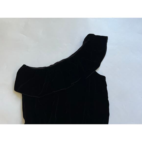 Joie Black Velvet One Shoulder Ruffle Tiered Mini Dress Silk Blend Medium Fairy - Picture 7 of 12